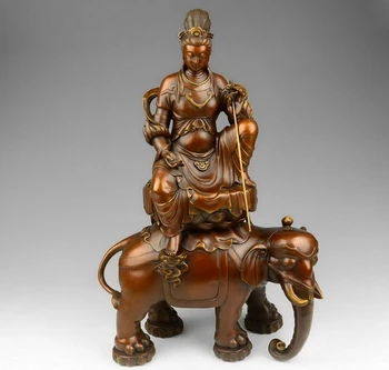 

Tibet Buddhism Red Copper Ride Elephant Samantabhadra Bodhisattva Buddha Statue