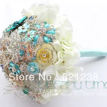 9 Дюймов Свадебный свадебный букет брошь/Гортензия Букет/перо стороны, кристалл, перл букет/свадебный букет синий
