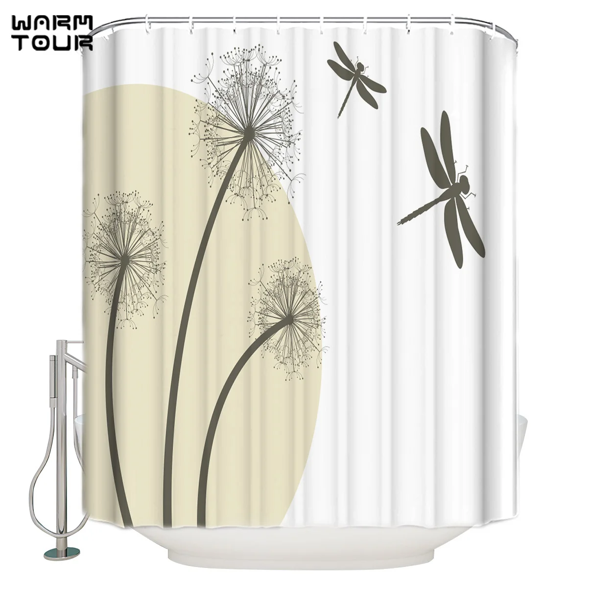 

WARMTOUR Shower Curtain Dandelion Dragonfly Extra Long Fabric Bath Shower Curtains Mildew-resistant Bathroom Decor with Hooks