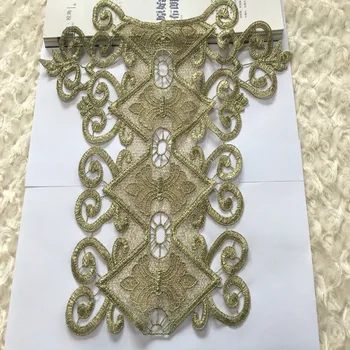 

2Pcs Gold Water Soluble Embroidery Collar Lace Applique Patch Fabric Sew On Clothes Decorate Accessories Handmade Diy 30*29CM