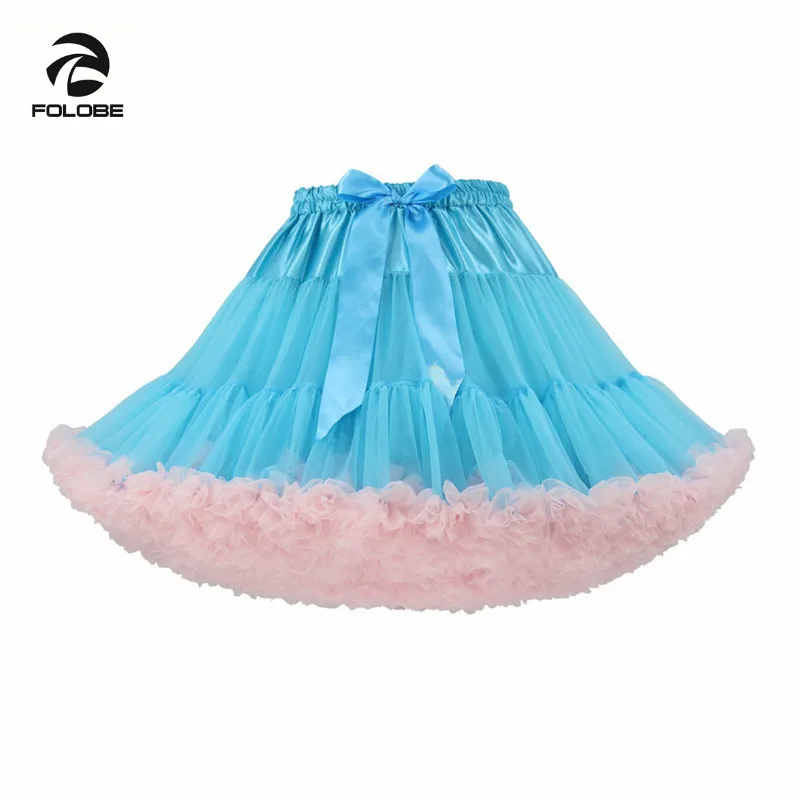 blue pink FOLOBE лоскутное тюль юбка пачка юбки Женская Одежда для танцев, балета юбка Мини Нижняя юбка в стиле "Лолита" faldas de tull Mujer Saias TT004 - Цвет: blue pink