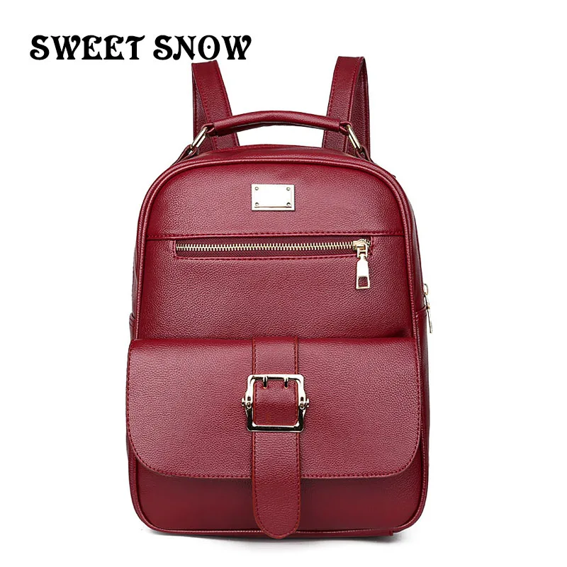

SWEET SNOW Leather Fashion Ladies New Backpack Ladies Retro Leisure Bangkok Bag Multi-Pocket Large Capacity Girl Backpack
