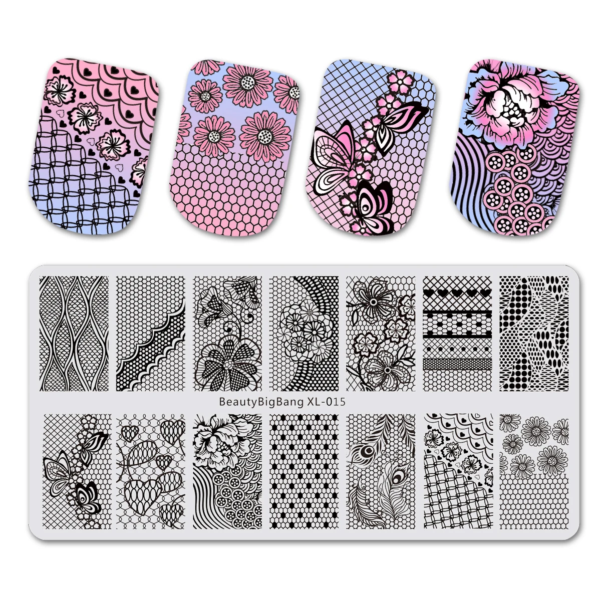 BEAUTYBIGBANG 6*12cm Nail Art Stamping Plates Rectangle Template Square Geometric stitching Sweater Pattern Flower XL042 - Цвет: 643824322431