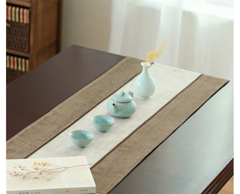 Lanweini Modern Minimalist Style Retro Solid Stripe Table Runner Decorative Chinese Classic Table Flag Cabinet Cover Table Cloth