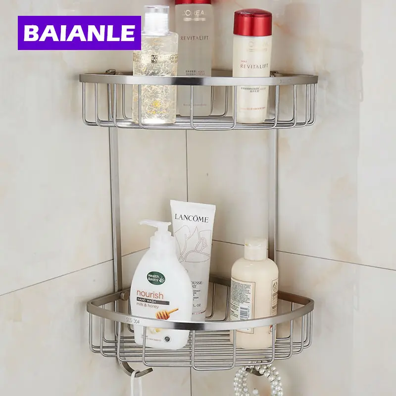 

Stainless Steel Single & Double bathroom accessories shelf bathroom basket single tier big basket Double Bathroom Shelves
