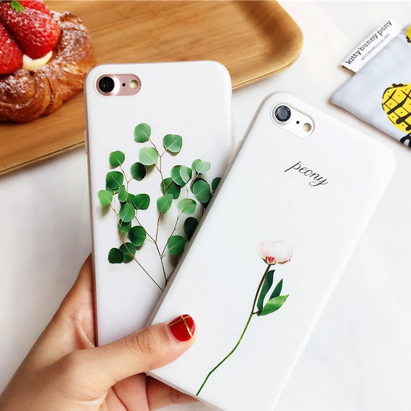 

Green Plant Cactus For iphone 6s 6 7 8 plus 5se 5s 5 Case Silicone Soft Ultra Thin Leaves Flower Peony Cover For iphone 7 Bags
