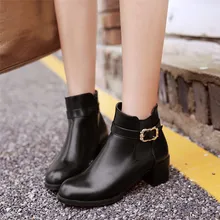 Spring Autumn Winter Women Ankle Boots Square High Heel Woman Short Boots Ladies Shoes botas Plus Size 34-40 41 42 43 44