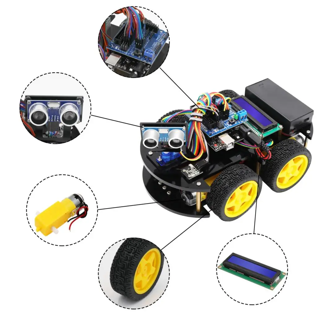 LAFVIN Многофункциональный Умный робот автомобильный комплект для Arduino для UNO, с ультразвуковым датчиком, модулем Bluetooth, модулем отслеживания линии