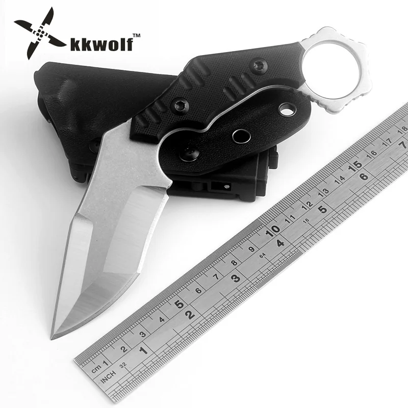 Kkwolf Высокое качество открытый Охотничьи ножи aus 8 Karambit фиксированной Ножи Черный