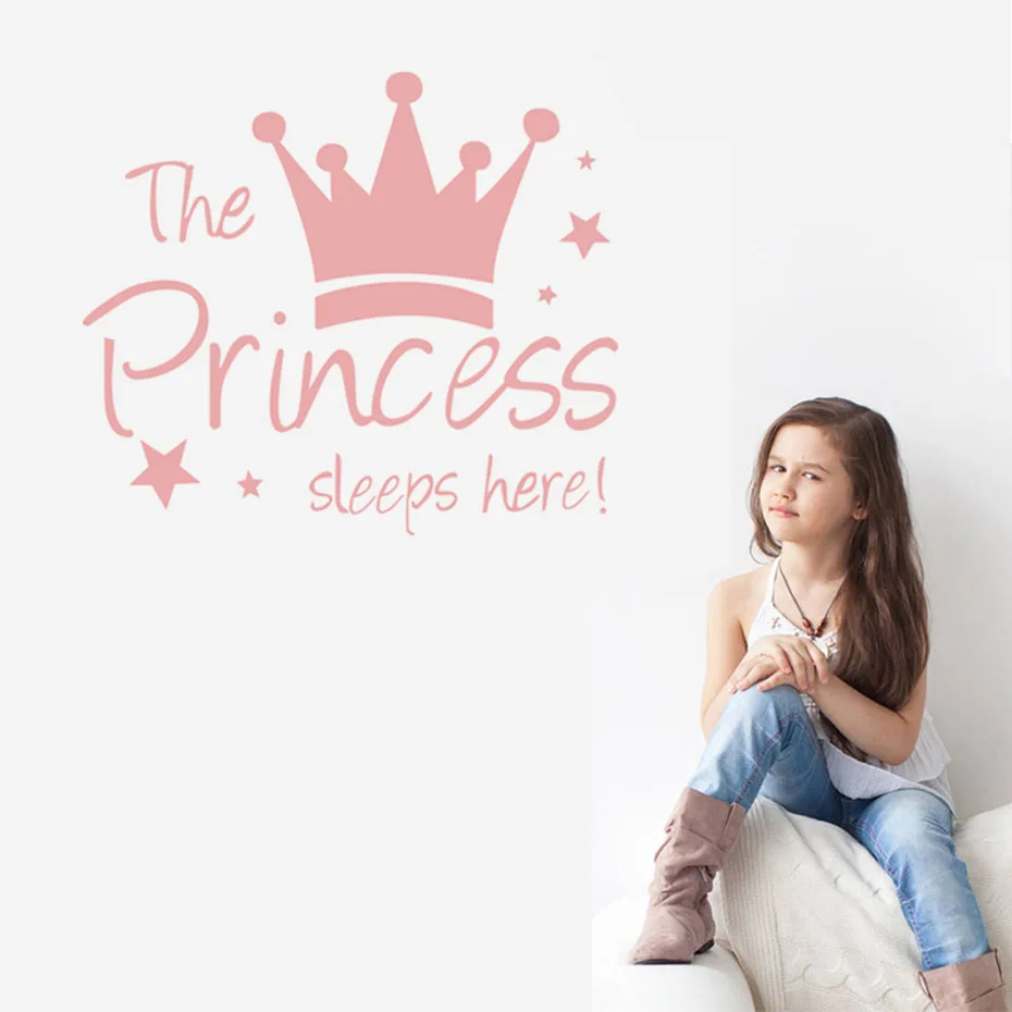 Star The Princess Sleep Here Pink Crown For Kid Girl Nursery Bedroom Wall Art Decal Vinyl Sticker Wallpaper Waterproof Removable photo