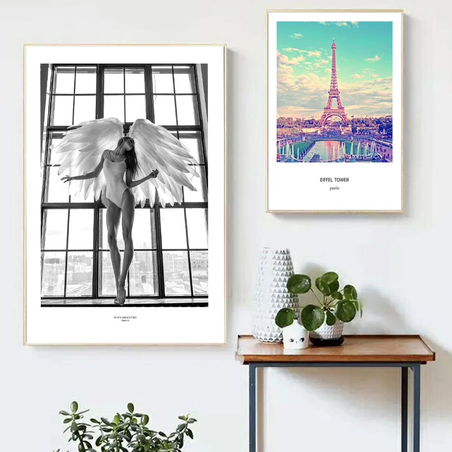 

Angel Super Model Paris Tower Nordic Posters And Prints Wall Art Canvas Painting Wall Pictures For Living Room Pop Art Decor