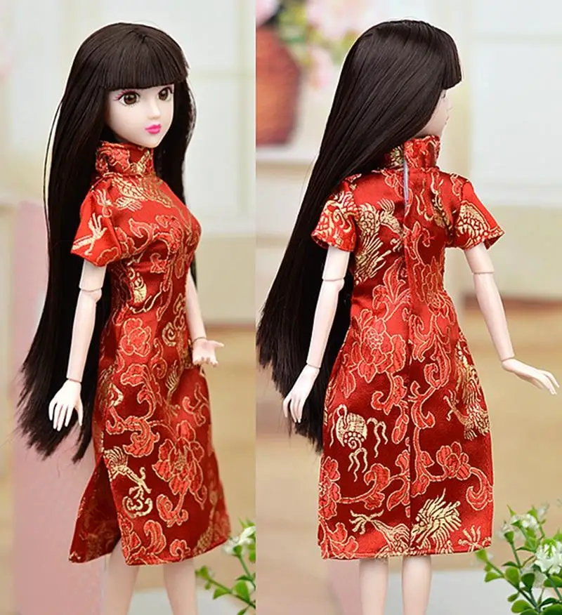 Beautiful pink barbie Chinese Cheongsam robe with dress floral barbie clothes barbie outfit dressing gown for barbie doll