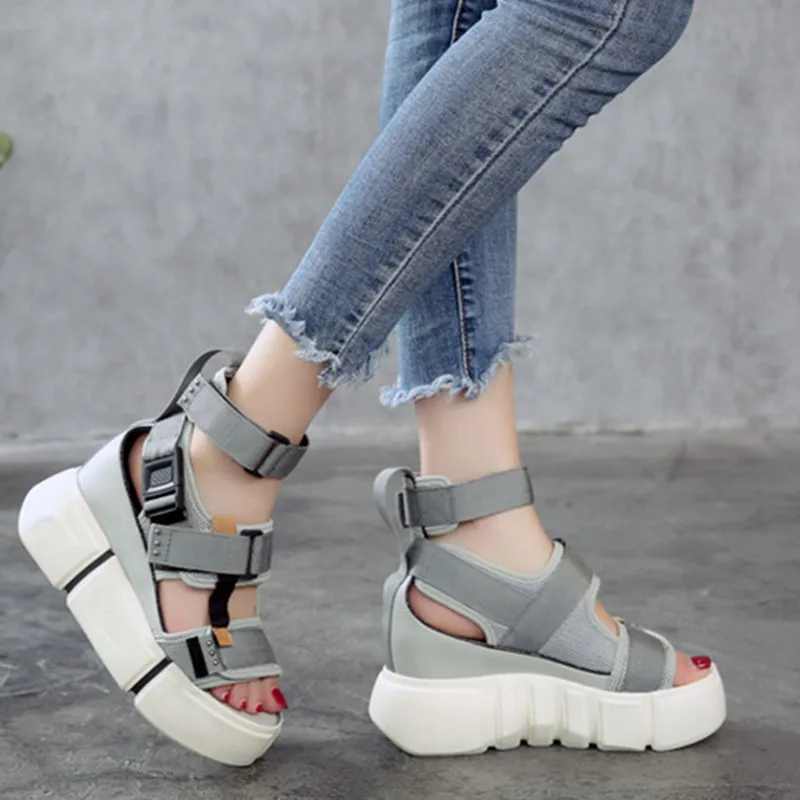 SWONCO Platform Sandals Women Shoes 2019 Summer Super High Heels Ladies Casual Shoes Wedge Chunky Sandals Gladiator Fashion High