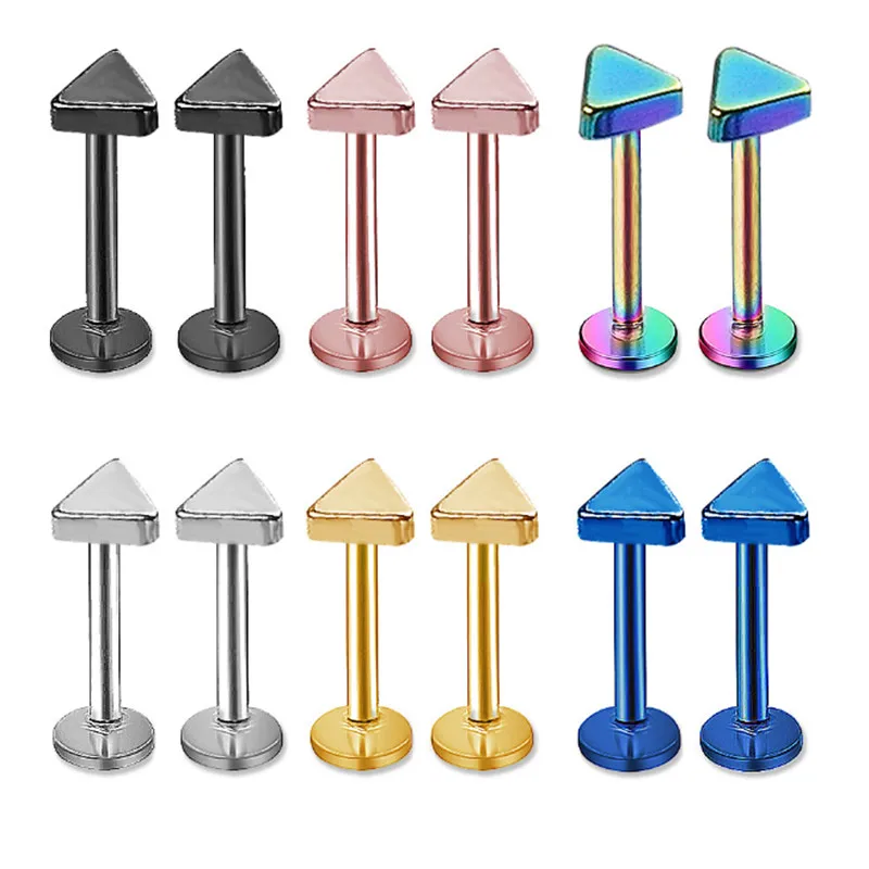 

1PCS New Stainless Steel Punk Helix Tongue Rings Triangle Labret Rings Barbell Women Men Ear Stud Body Piercing Jewelry