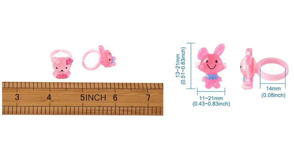100 шт Детские милые Мультяшные кольца на палец, смолы, карамельный цвет, животные, цветы, сердце, с витриной, подарки на день рождения для детей, девочек