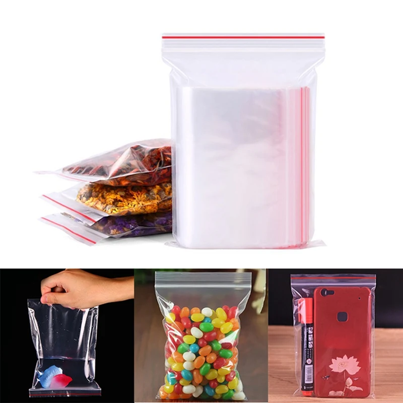 100pcs Clear Resealable Self Sealing Zipper Ziplock Plastic Package Reclosable Clip Chain Small Bags