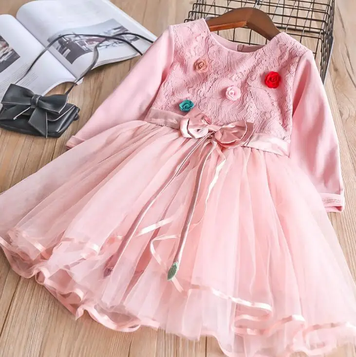 

New Spring Baby Girls Fairy Mesh Floral Dress, Princess Kids Fashion Pink White Clothing 5 pieces/lot, Wholesale