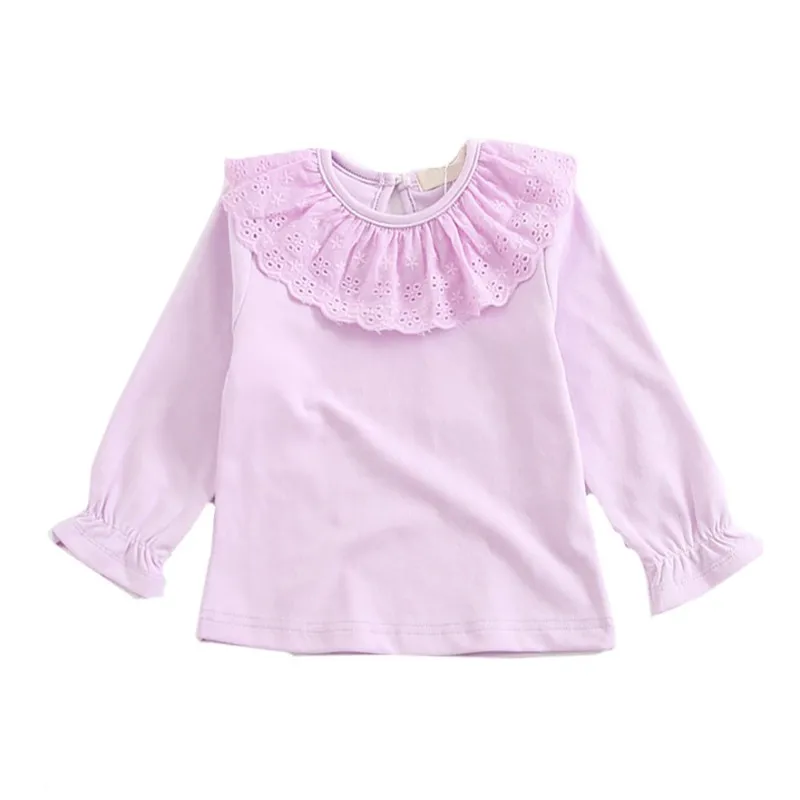 Кружевная Осенняя футболка с длинными рукавами для девочек Модная хлопковая детская одежда футболка с кукольным воротником для девочек одежда для малышей - Цвет: 3