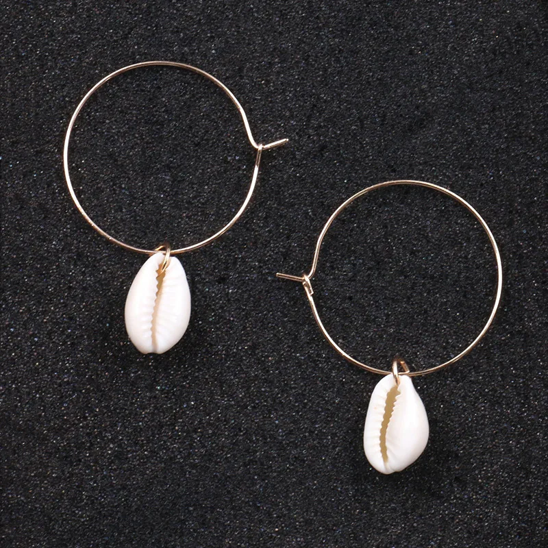 

F&U Golden Metal Round with Shell Dangle Drop Earrings for Women Female Ethnic Style Jewelry Accessories For Party And Gifts