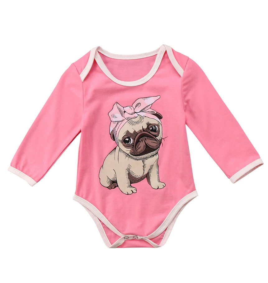 Cute Newborn Infant Baby Girls Dog Puppy Long Sleeve Bodysuit Playsuit