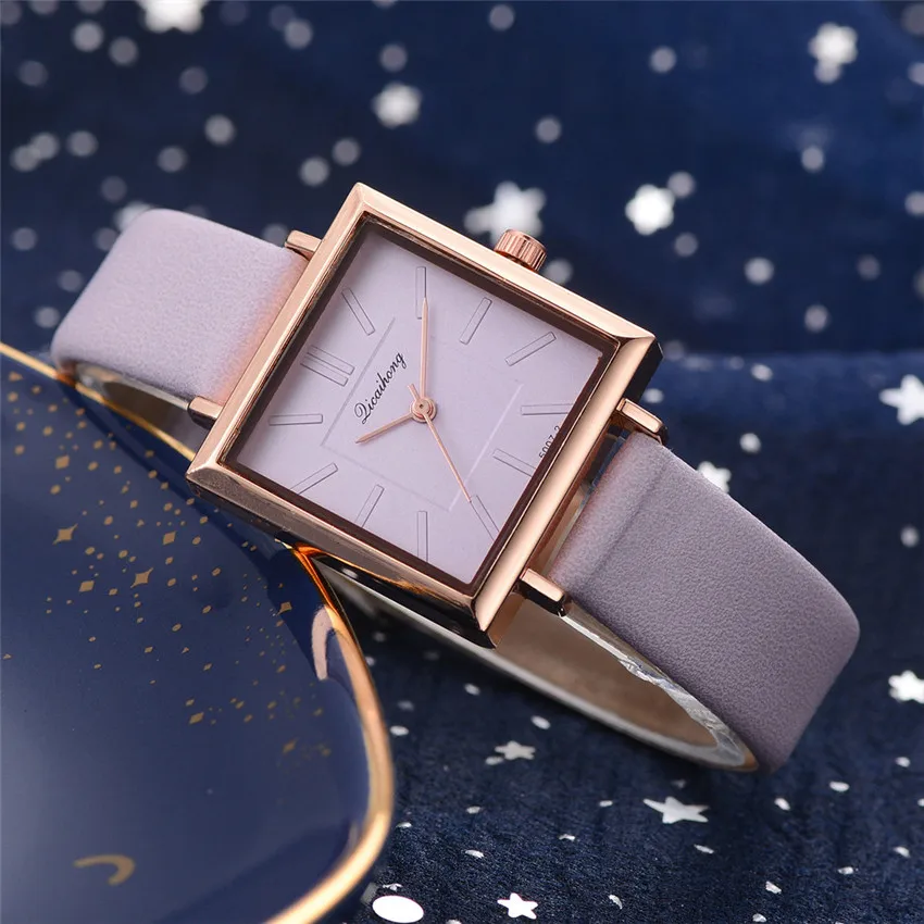Модные брендовые квадратные женские часы-браслет, наручные часы с кожаными кристаллами, женские кварцевые часы для платья, женские часы D50