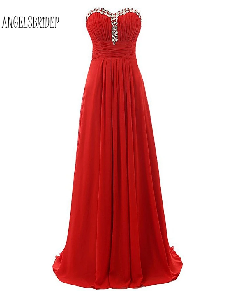 

ANGELSBRIDEP A-line Elegant Long Prom dresses Crystal Chiffon Crystal Evening Dress for Graduation Formal Prom Gowns