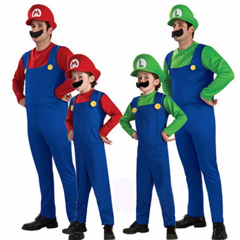 Большая распродажа Super Mario Luigi братья Косплэй костюм Смешные причудливые Наряжаться вечерние костюмы для взрослых Для детей одежда