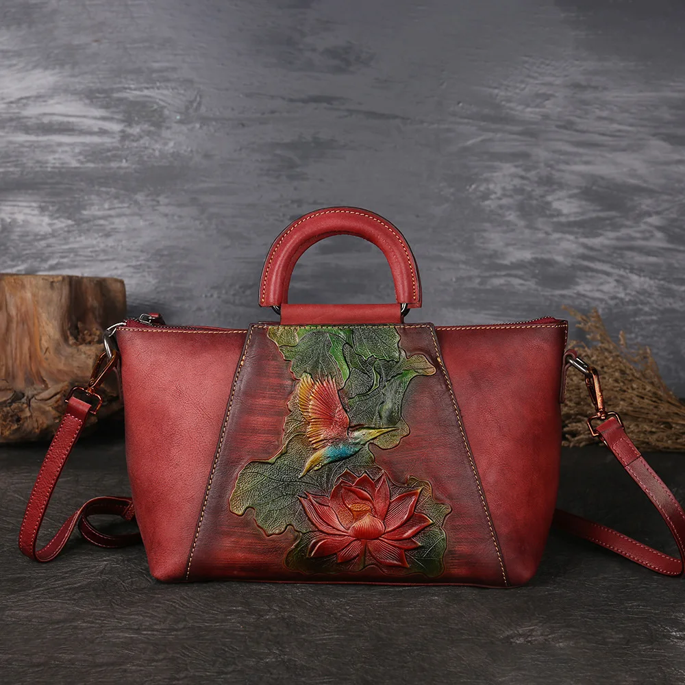 New Design Woman Handmade Vintage Genuine Leather Handbag Ladies Retro Shoulder Messenger Bag Cow Leather Hand-printed Women Bag New Design Woman Handmade Vintage Genuine Leather Handbag Ladies Retro Shoulder Messenger Bag Cow Leather Hand-printed Women Bag
