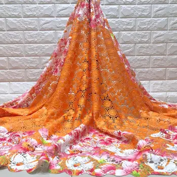 

2019 Latest French Nigerian Laces Fabric High Quality Tulle African Laces Fabric Wedding African French Tulle Lace Orange