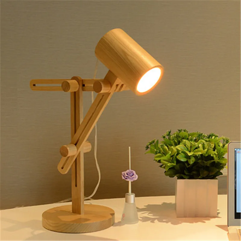 

Wooden art Nordic table lamp modern simple creative personality fashion designer remote control long arm folding desk light