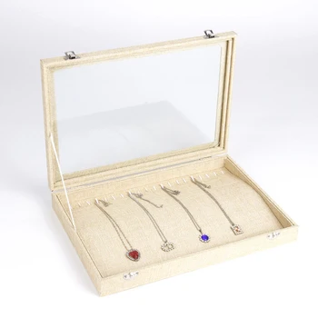 

High Quality Linen Jewelry Storage Box Necklace Pendants Case Ring Earring Box Ear Stud Display Jewelry Accessories Organizer