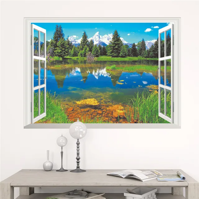 forest tree 3d window view scenery wall stickers kids living room