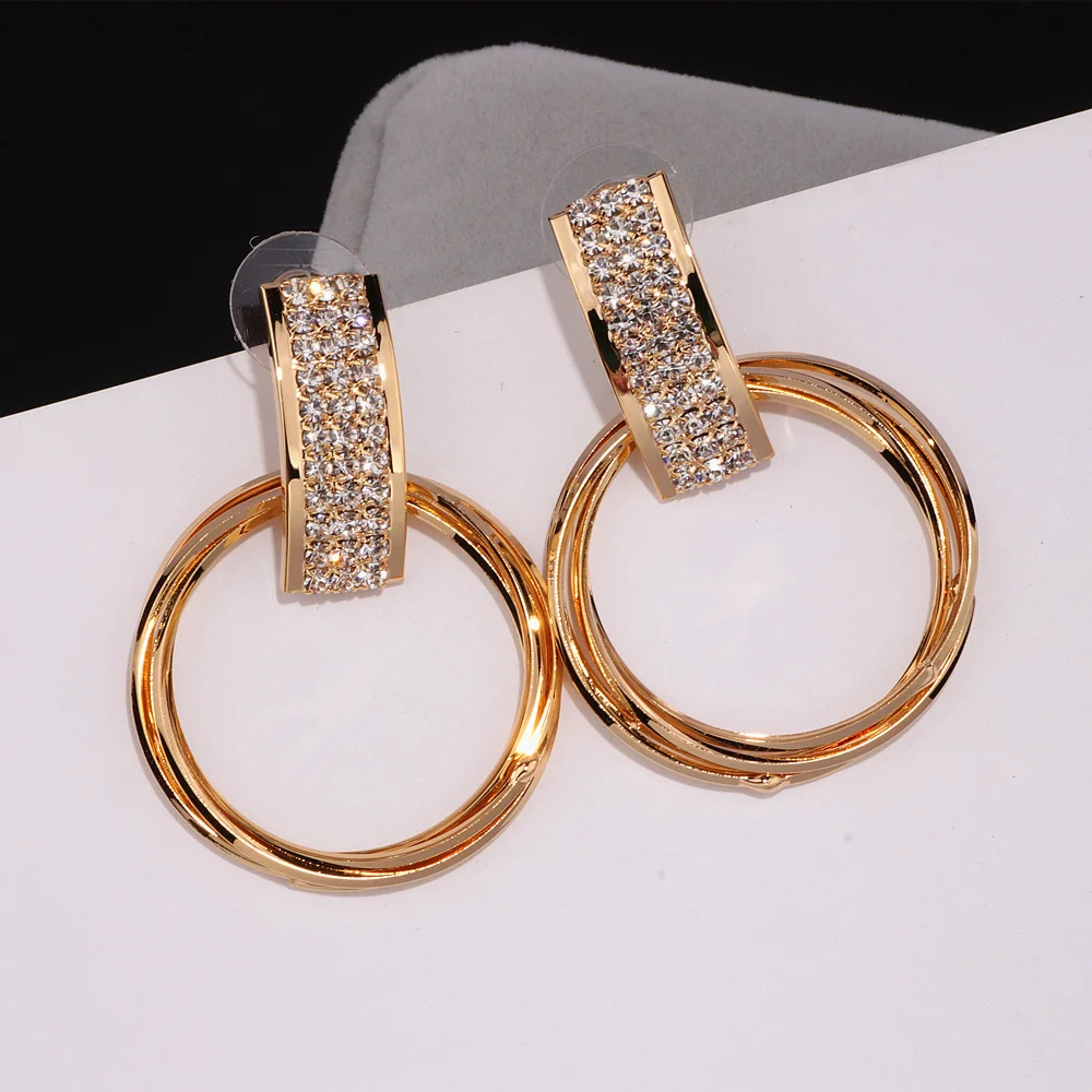 Простой дизайн, персонализированные серьги Brinco, золотые серьги с кристаллами, большие металлические круглые Висячие серьги для женщин E1739