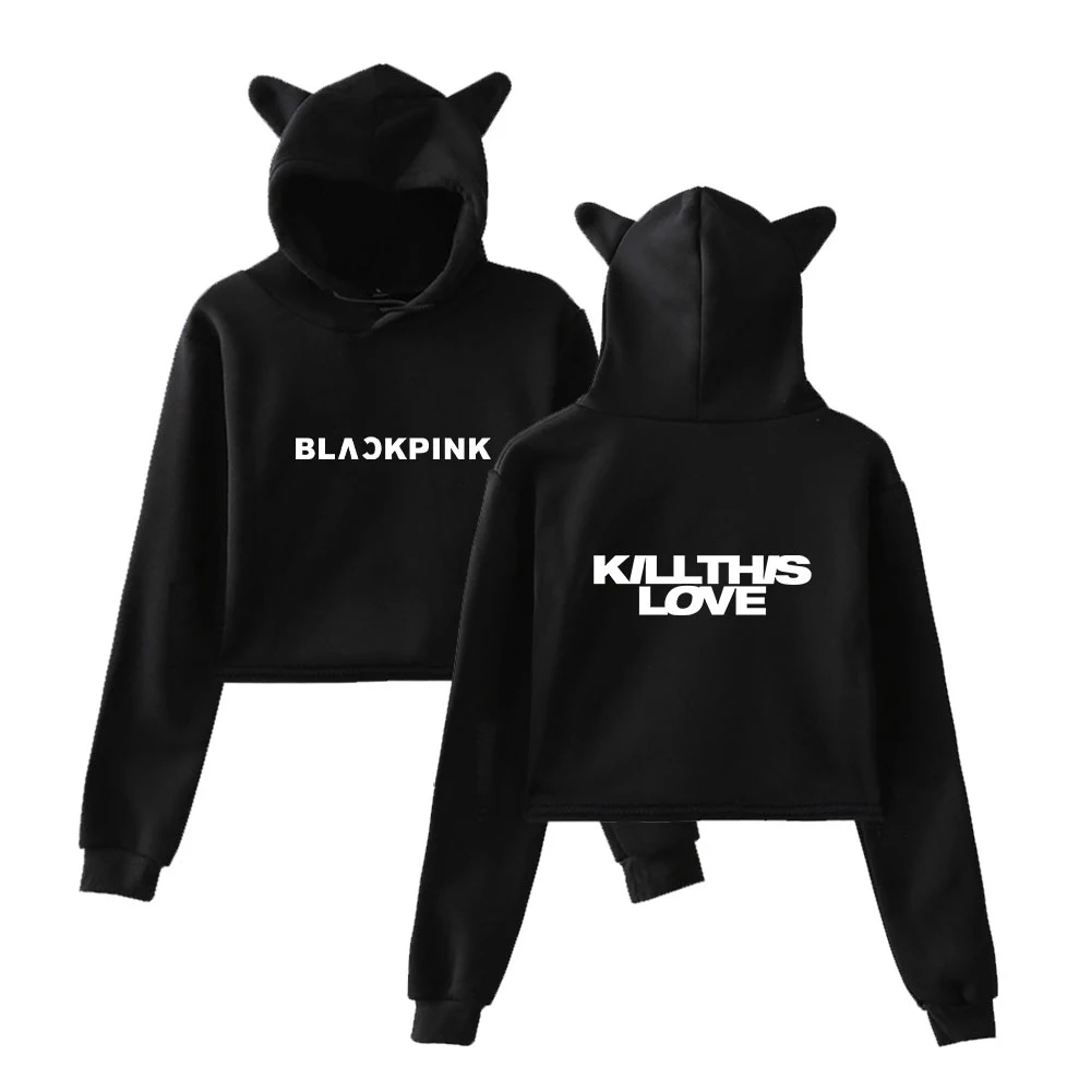 Черный розовый новый альбом KILL THIS LOVE Basic Street Повседневные толстовки с кошачьими ушками Толстовка для женщин крутой пупок Толстовки размер