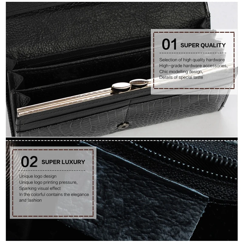 12 Colors Women Wallet Female Coin Purses Holders Genuine Leather 3D Embossing Alligator Ladies Crocodile Long Clutch Bags