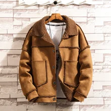 Зимняя кожаная куртка мужская однобортная теплая кожаная куртка для мужчин повседневная однотонная плотная Шуба для мужчин размера плюс 4XL 5XL