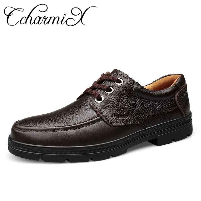 

CcharmiX Genuine Leather Men's Business Shoes Lace Up Black Retro Men Dress Shoe Handmade Leather Male Formal Official Footwear