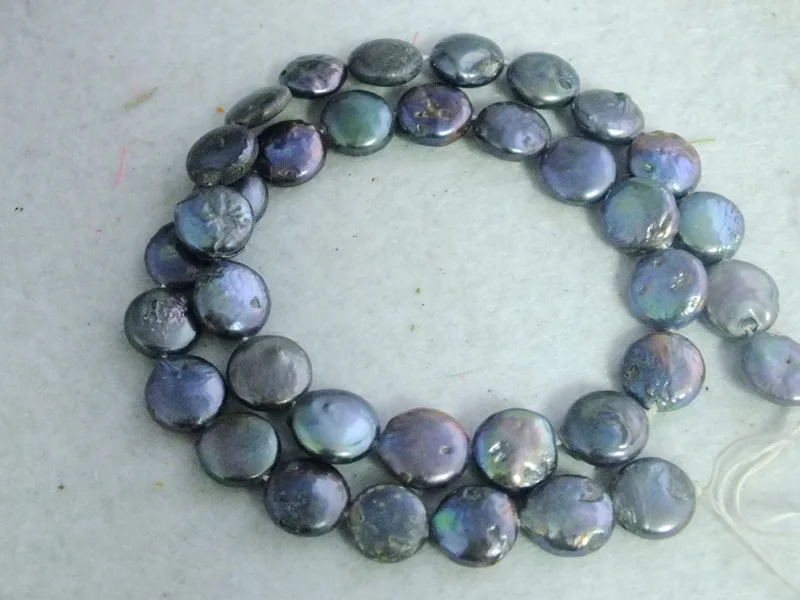 

Free shipping !! 12*12mm Black Coin Pearl Strand 16''