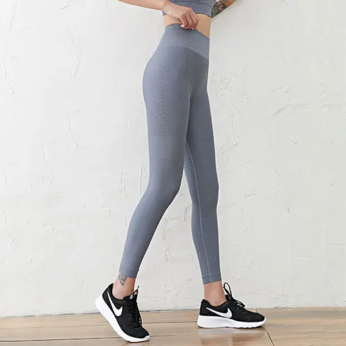 Леггинсы для спортзала, женские штаны для йоги, энергетические бесшовные леггинсы, вязаные спортивные штаны с эффектом пуш-ап, обтягивающие штаны для фитнеса, бега, контроля живота - Цвет: Gray