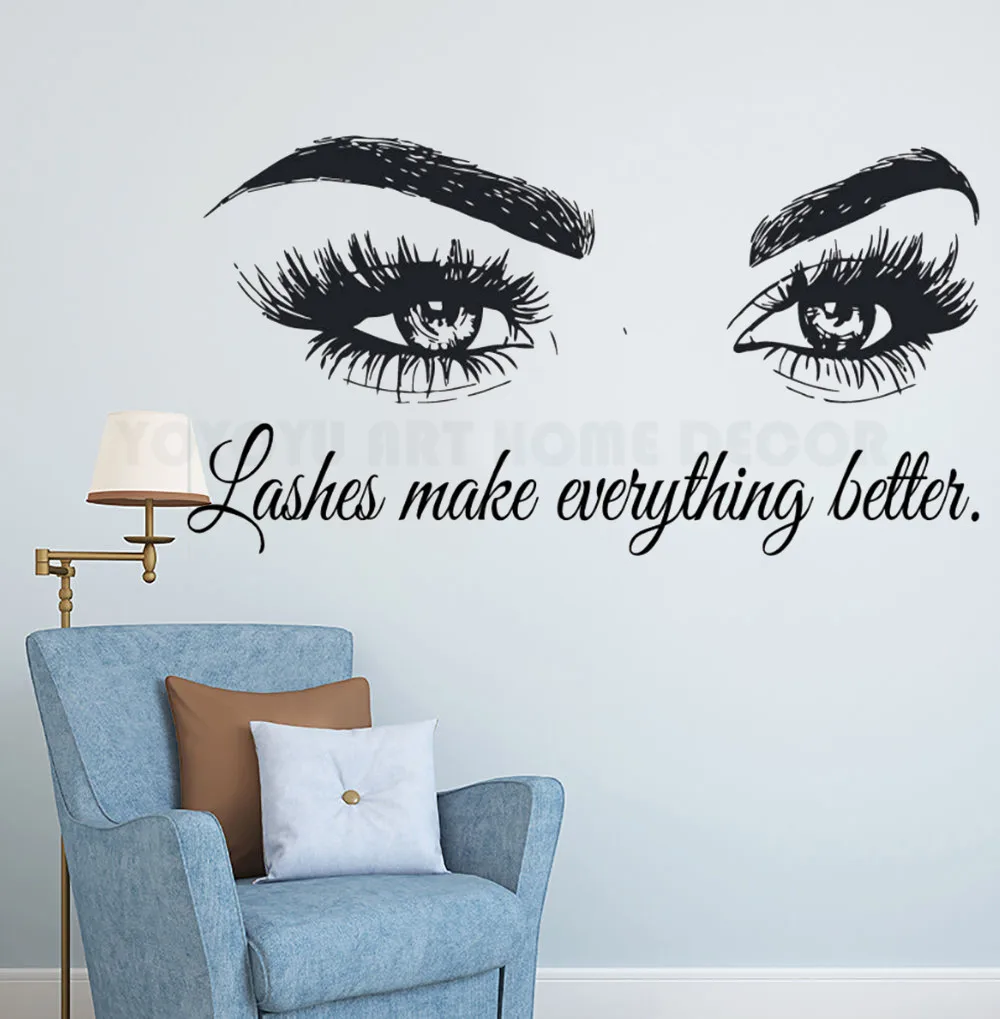 Wall Art Sticker Eyelashes Lashes Extensions Wall Decal Beauty Salon Quote Wall Decor Eye Eyebrows Make Up Vinyl Art Ay1075 Wall Stickers Aliexpress