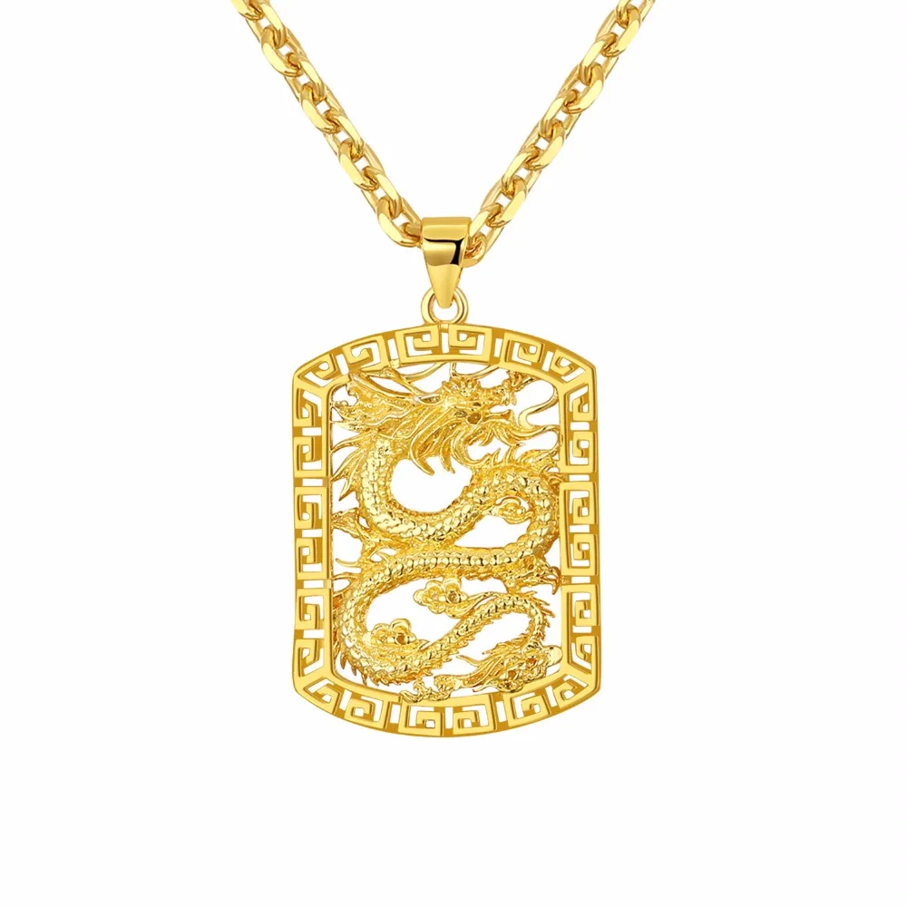 New Fashion Dragon Statement Necklace For Men Chain Jewelry Gold Color
