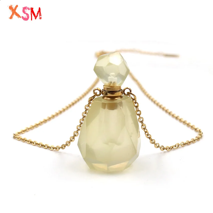 

Natural Yellow Quartz Essential Oil Jar Perfume Bottle Pendant Light Yellow Gold Link Chain Necklace for Women Charms Jewelry