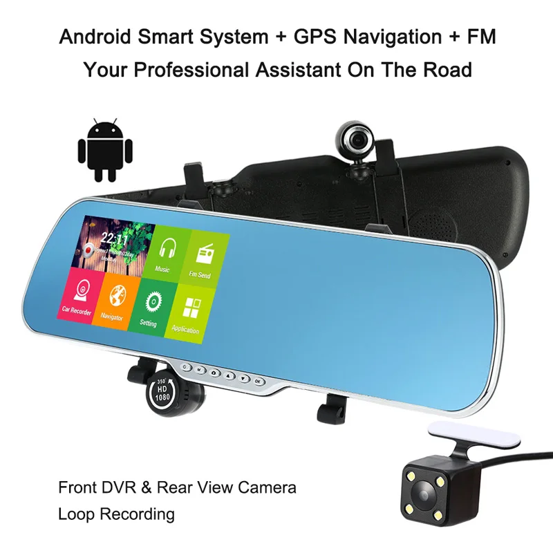 Cemicen 5,0 дюймов Android 4,4 gps ips экран FHD 1080P Автомобильный видеорегистратор зеркало заднего вида видео рекордер двойная камера