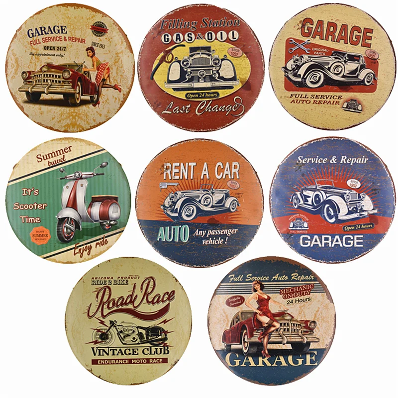

30cm Retro Auto Vehicle Rent Service Metal Tin Signs Art Decor Iron Poster Wall Decorative for Bar Garage Gas Filling Station