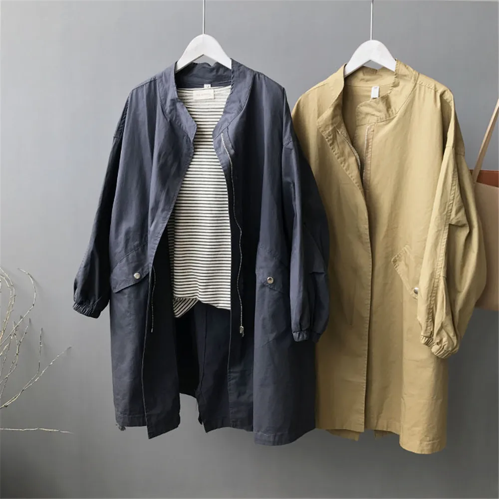 Boyfriend Style Autumn Girls' Trench Coat 2018 Cotton Casual women's  Mid-long Trench Coat Windbreaker Loose Jackets Overcoat (8)