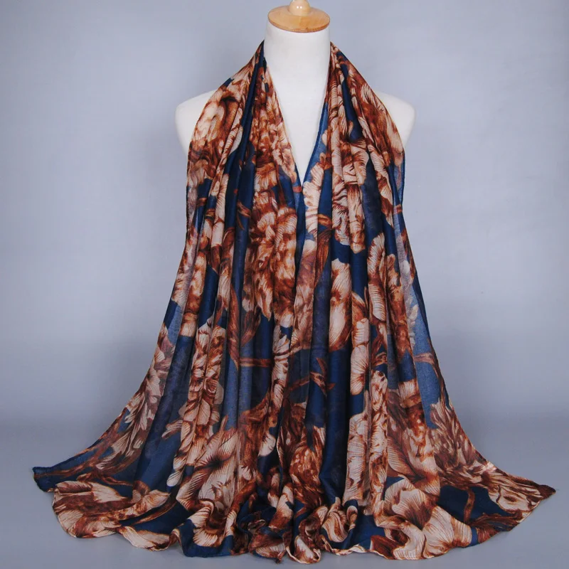 Для женщин Printe цветочные вискоза платки оголовье хлопок вуаль дизайнер Популярные Хиджаб Wrap Хороший мусульманин шарфы/шарф 10 шт./лот
