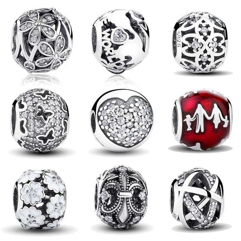 Original Daisy Meadow Clear CZ Flower,Butterfly,Heart Bead Charm Fit BME Bracelet 925 Sterling Silver Beads Jewelry Making