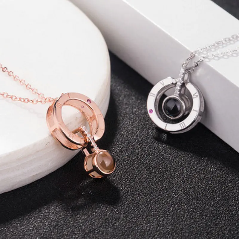 

reiki 100% s925 silver pendant female 100 languages I love you Projection Pendant Necklace Wedding Necklace Electroplated rose