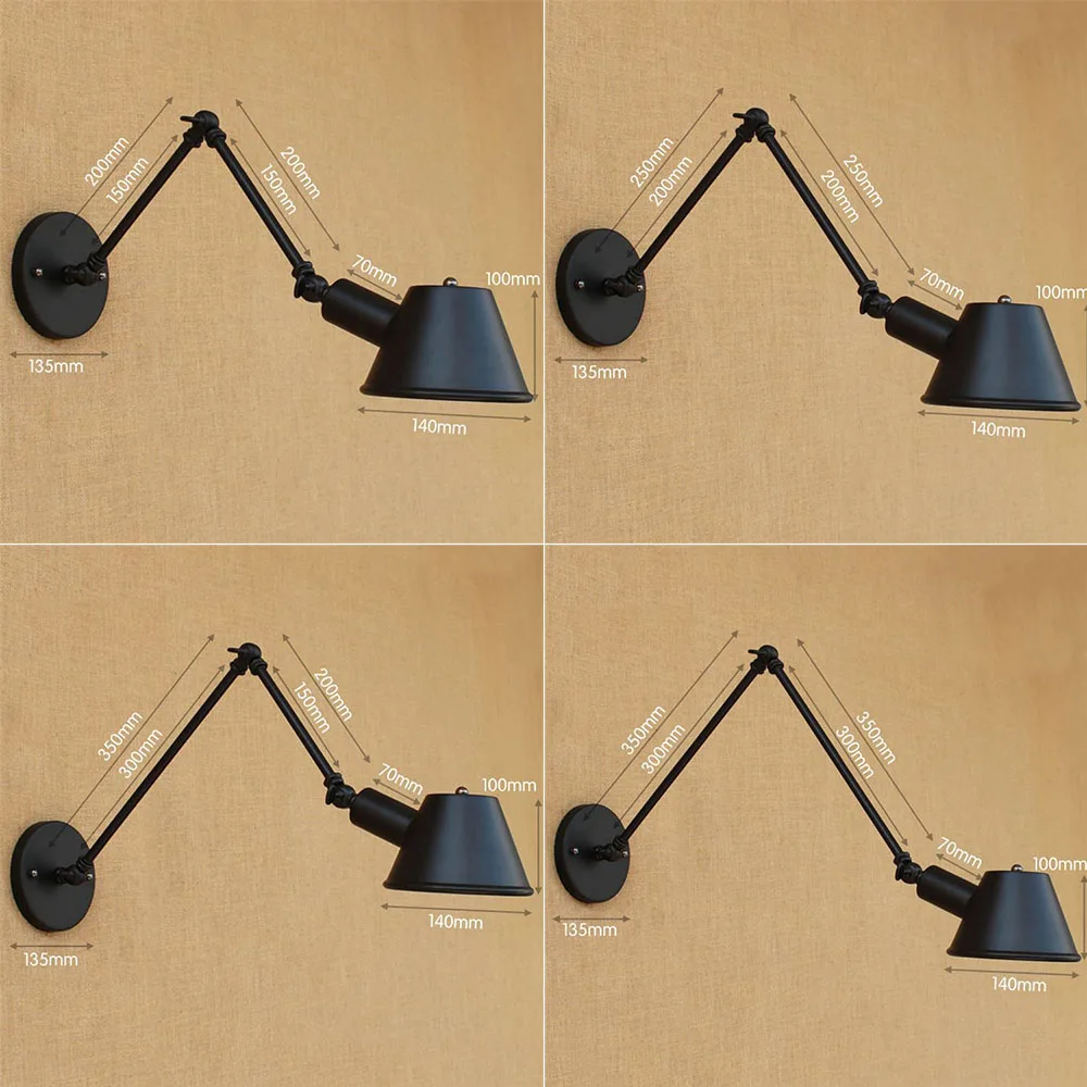 Retro Industrial Wall light Adjustable Long Arm Vintage Iron Wall Lamp Antique Black Wall Lamp With 40W Edison Bulb for Bedroom
