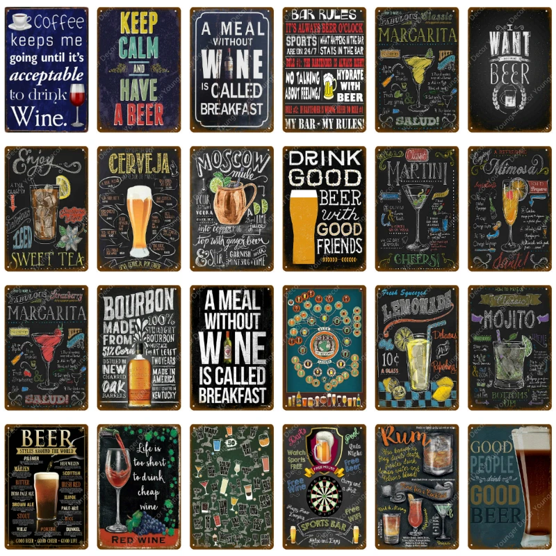 

Drink Beer Wine Cocktail Metal Signs Home Decor Vintage Tin Signs Pub Home Decorative Plates Metal Sign Wall Plaques YH003